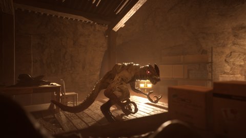 Rotäugiger Dinosaurier in der Werkstatt